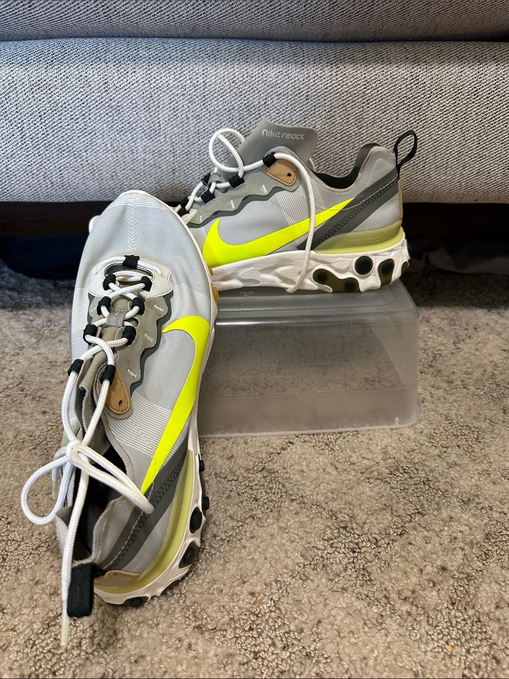Nike Men's React Element Sneakers - White & Neon Yellow
